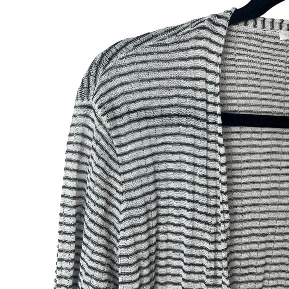 Eileen Fisher Fine Organic Linen Crepe Knit Simple Striped Cardigan Sweater Sz S - Picture 5 of 8